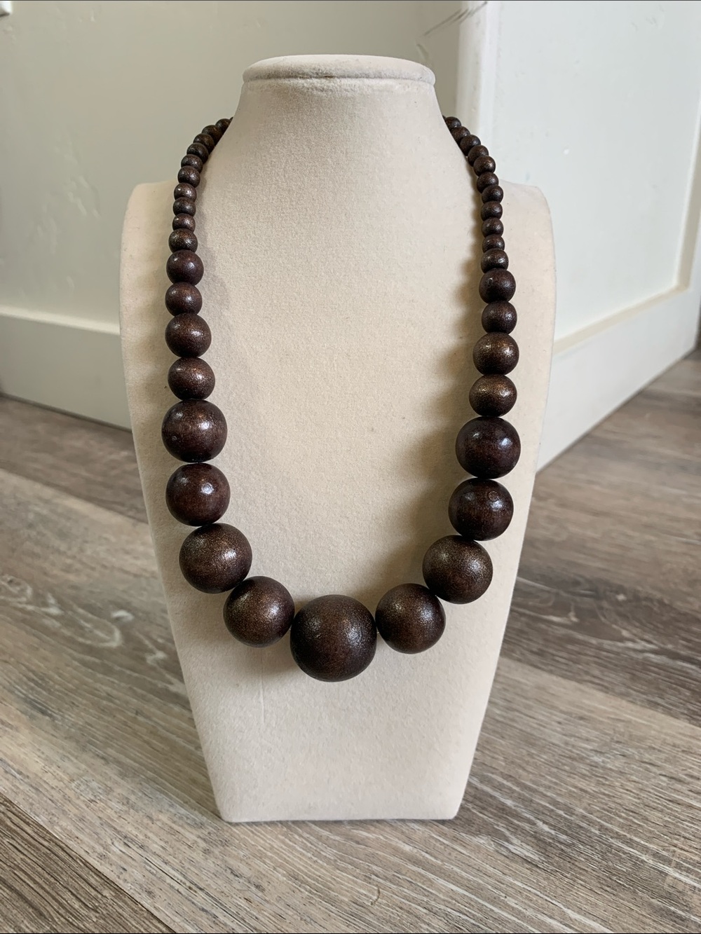 Wooden Bead Necklace in Dark Brown - Women Jewelry